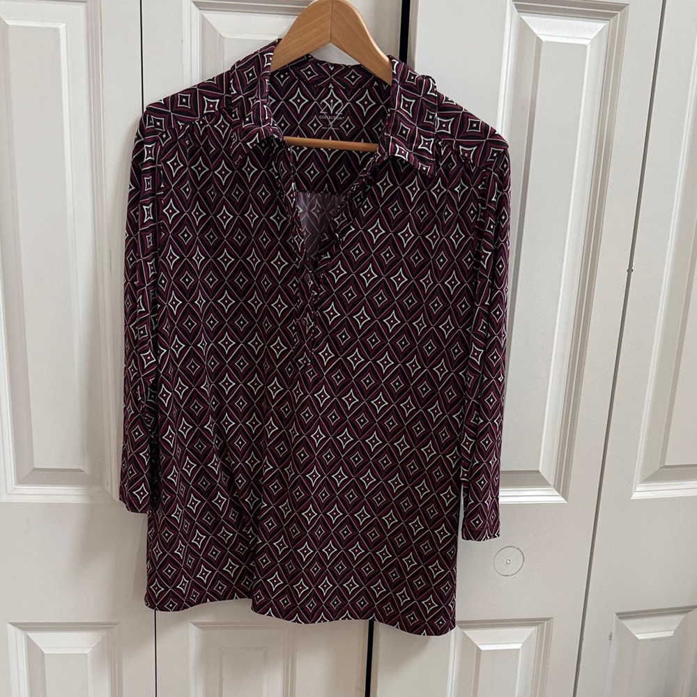 212 Collection Women's Button Down Shirt - Purple Geometric NWOT